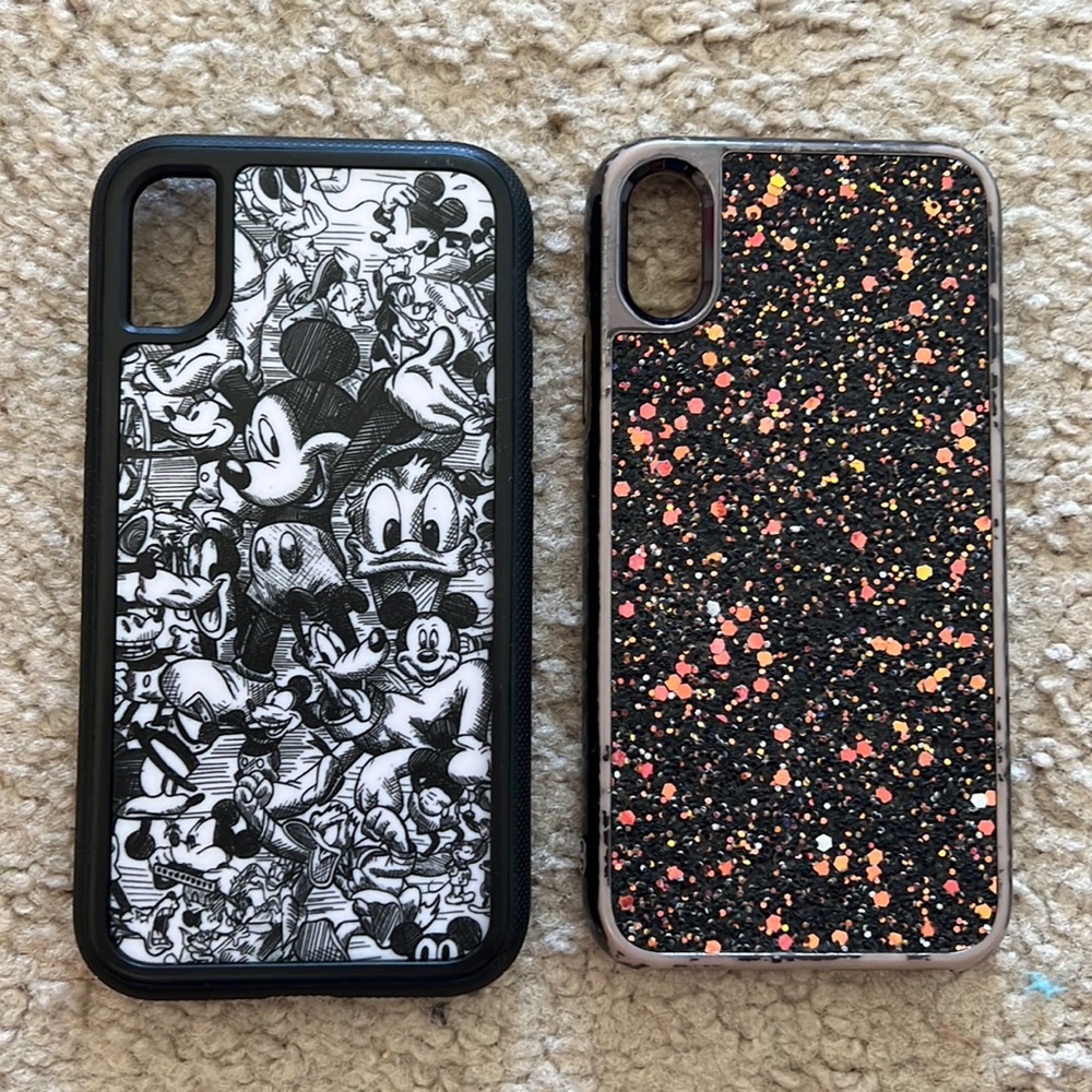 2 iPhone X cases - Black, Disney, Sparkle